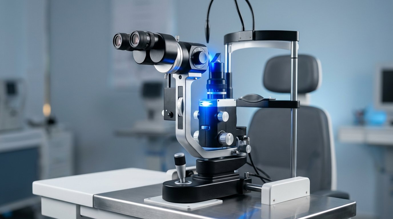 Slit-lamp biomicroscope and eye examination equipment at Global Eye Hospital Jhunjhunu